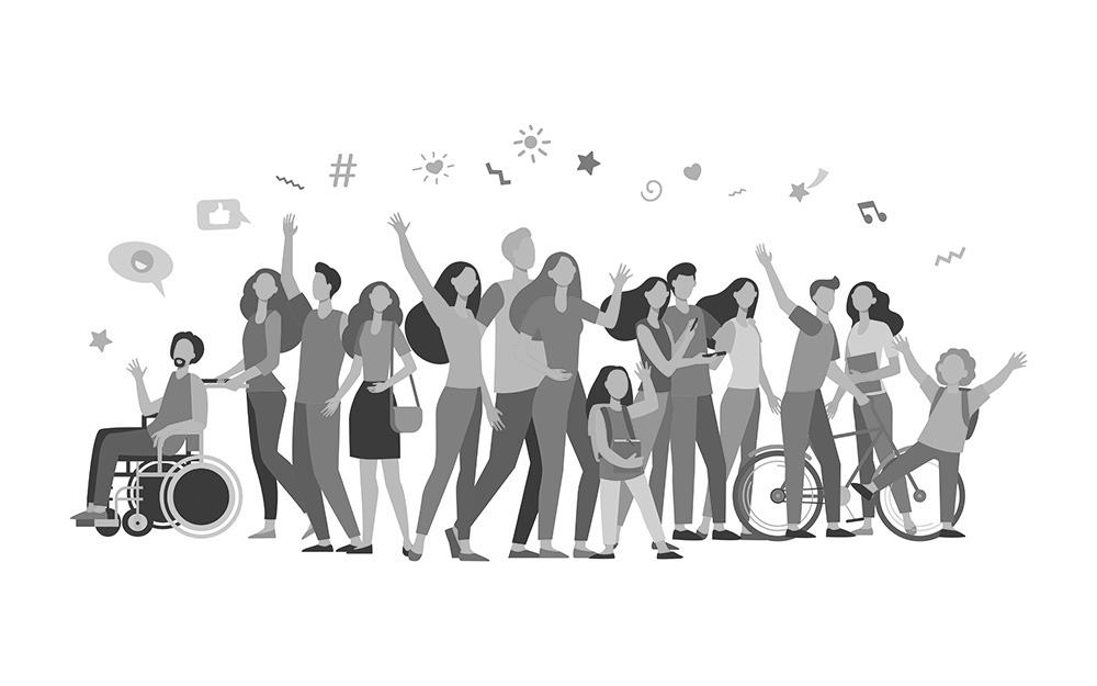 Multicultural people standing together association